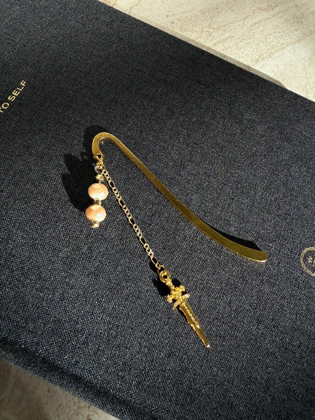 Metal Sword Charm Bookmark - Frosted Beige