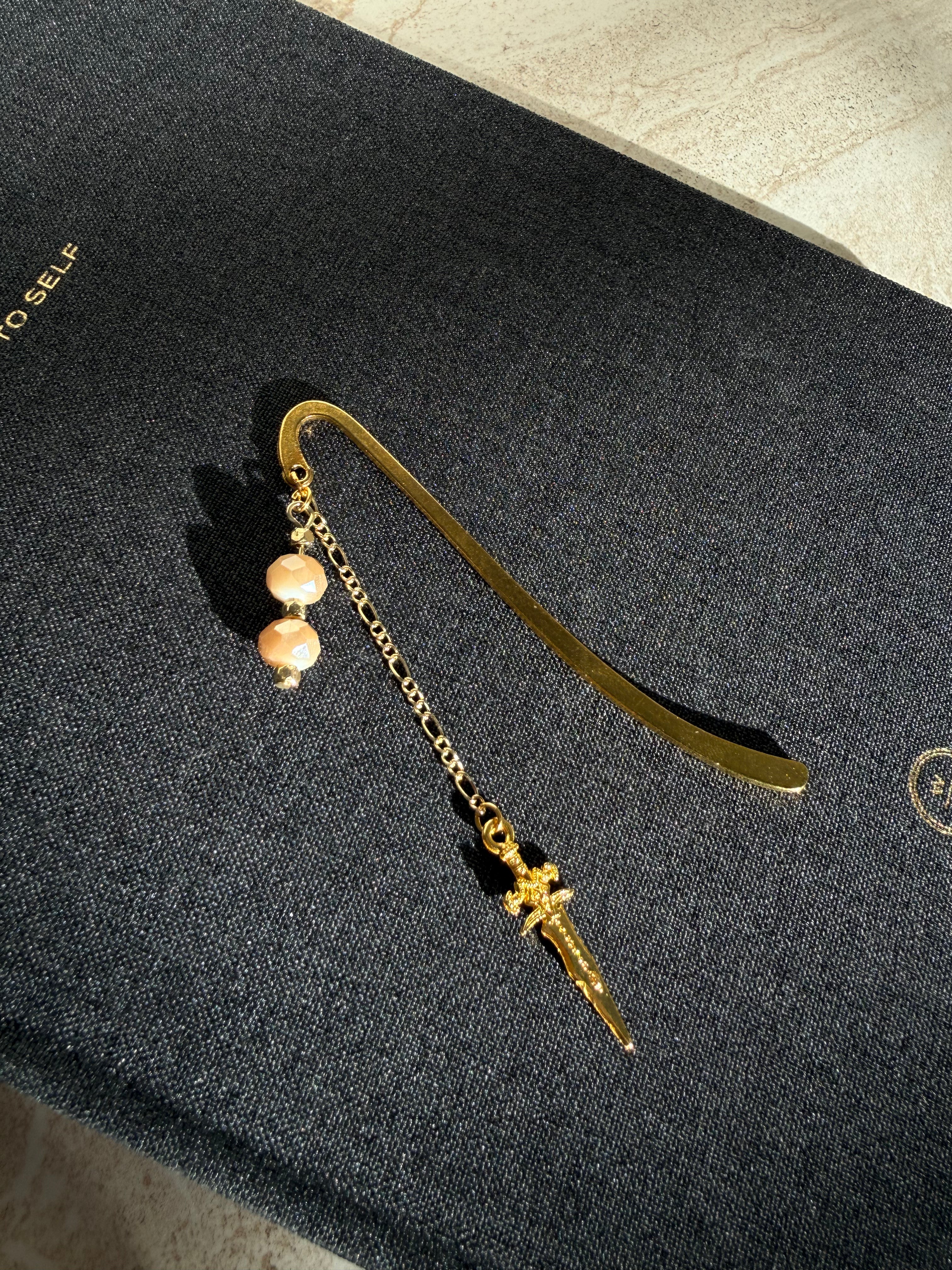Metal Sword Charm Bookmark - Frosted Beige