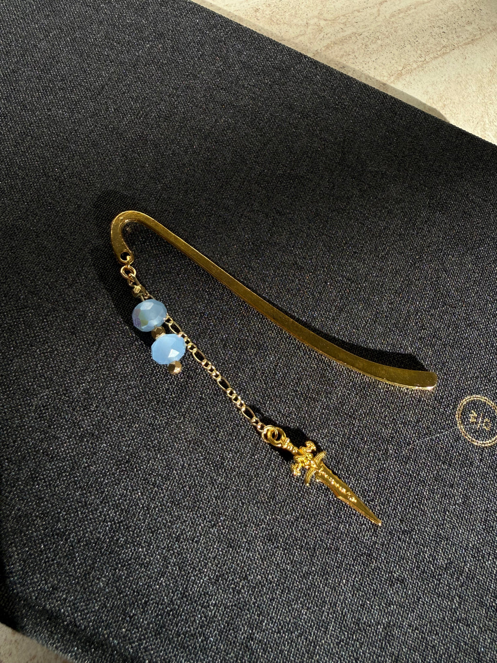 Metal Sword Charm Bookmark - Frosted Blue
