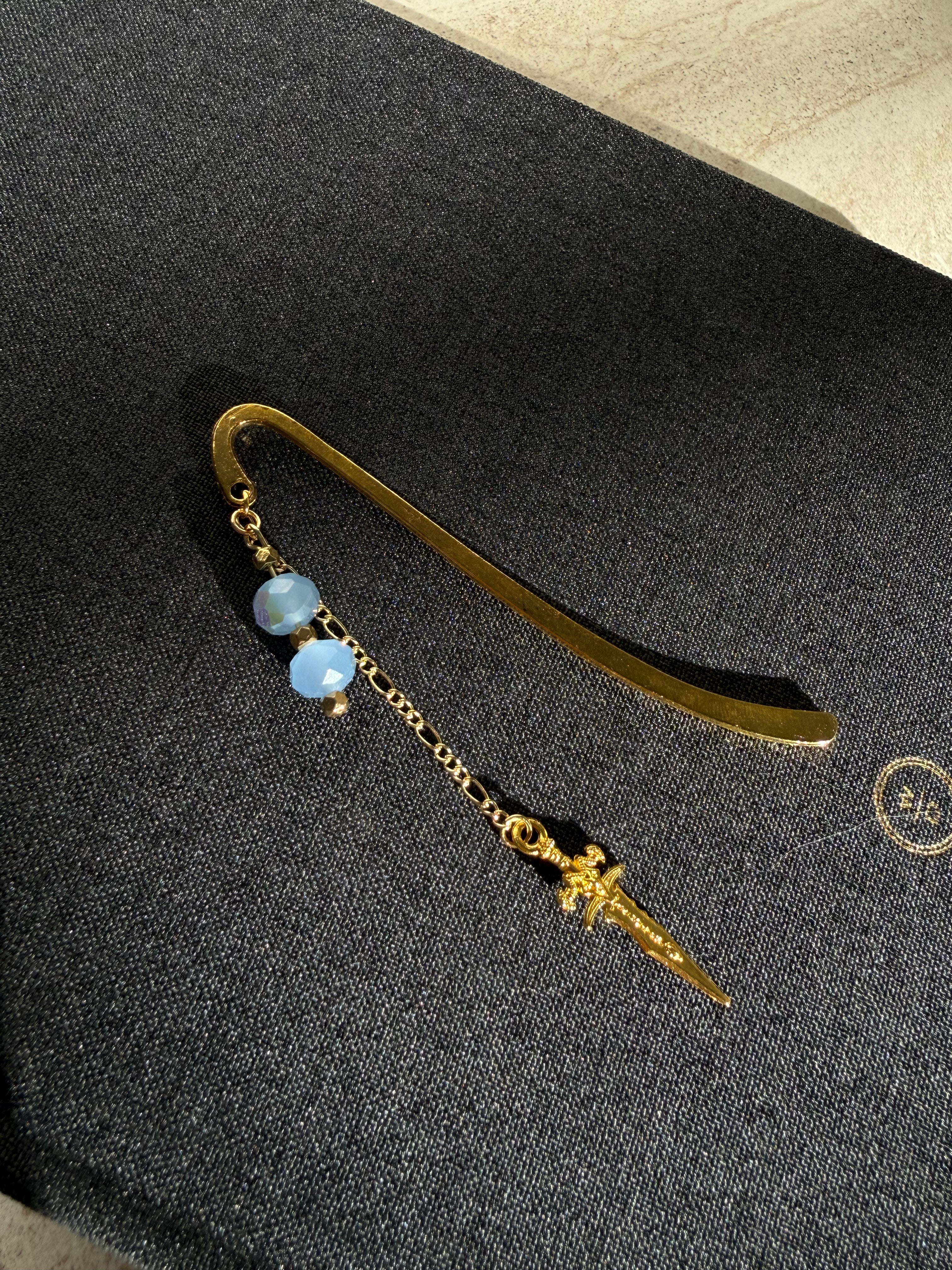 Metal Sword Charm Bookmark - Frosted Blue