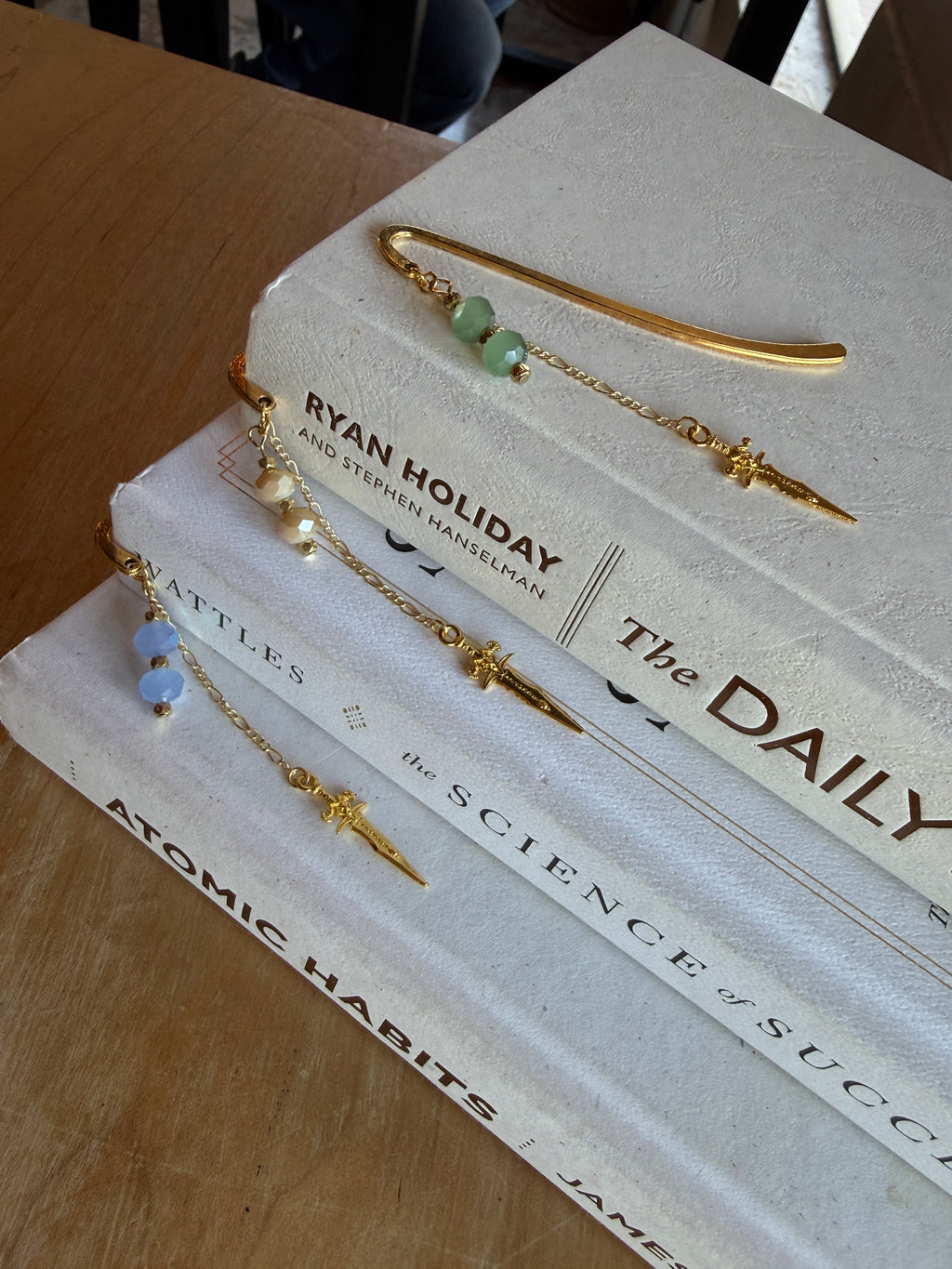 Metal Sword Charm Bookmark - Frosted Beige