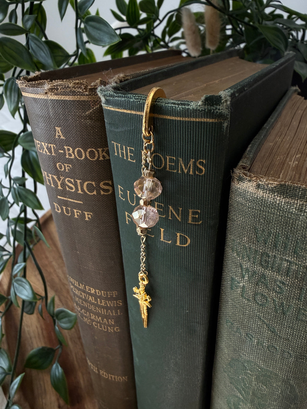 Metal Sword Charm Bookmark - Crystal Pink
