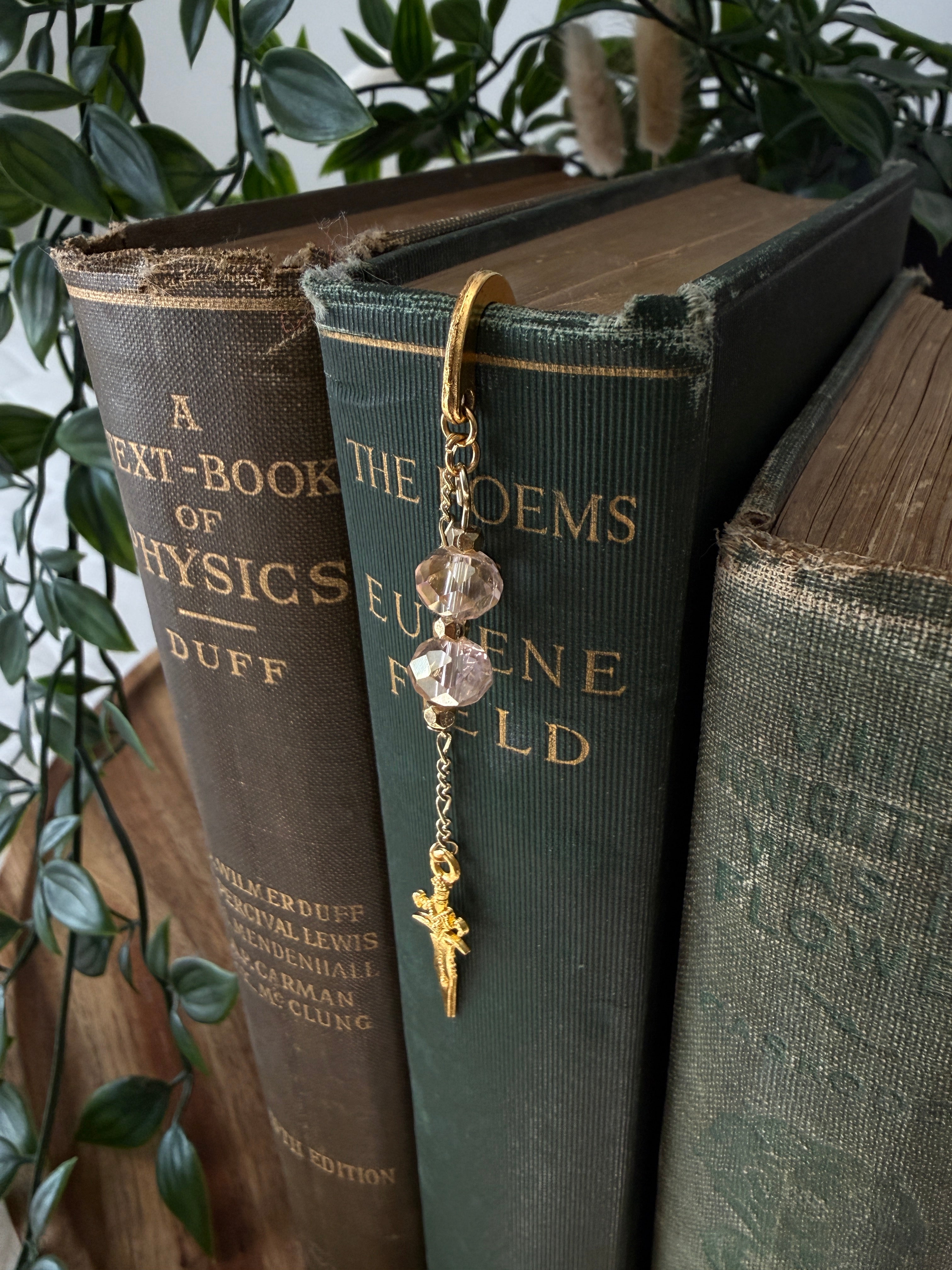 Metal Sword Charm Bookmark - Crystal Pink