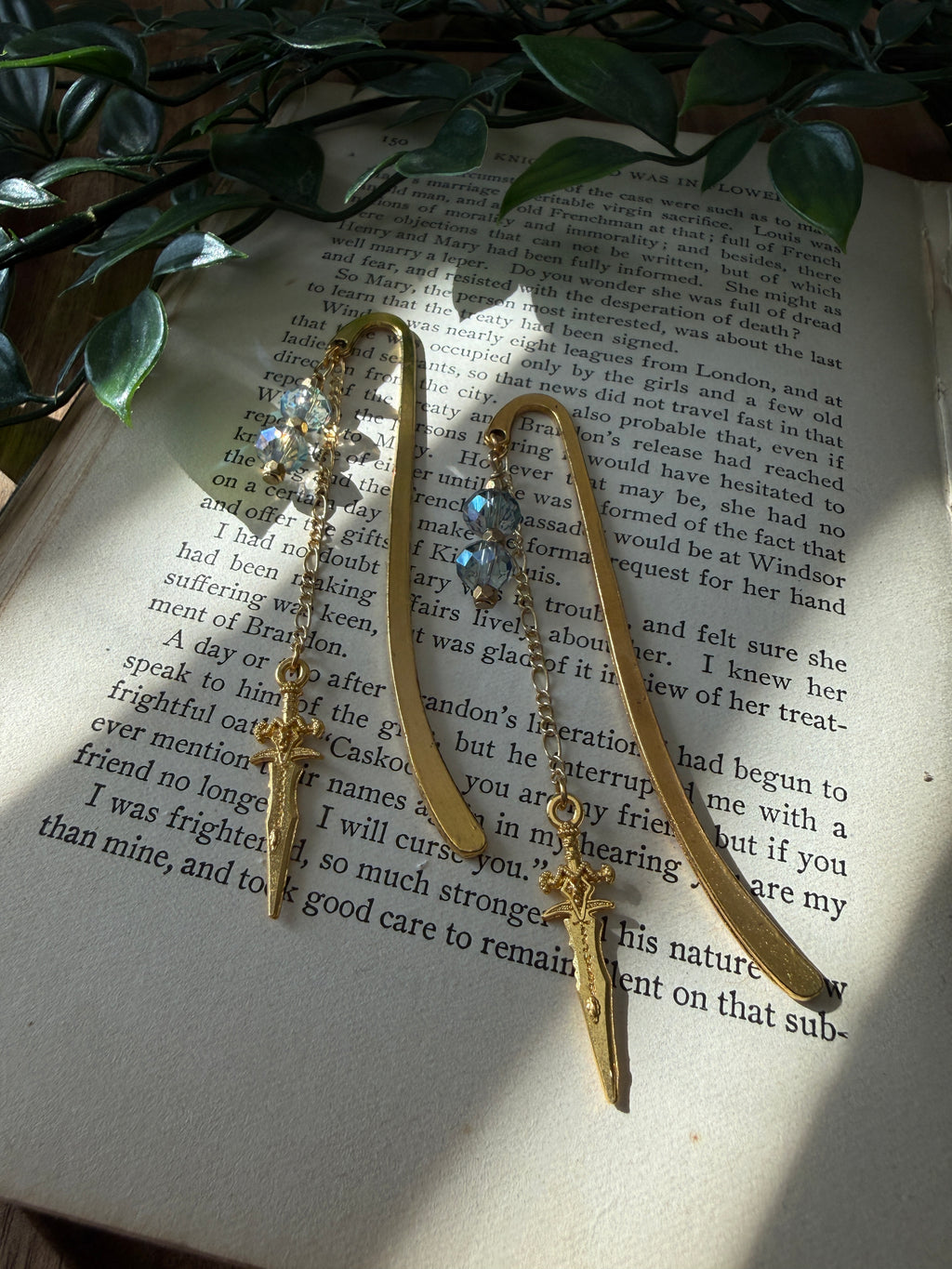 Metal Sword Charm Bookmark - Crystal Blue