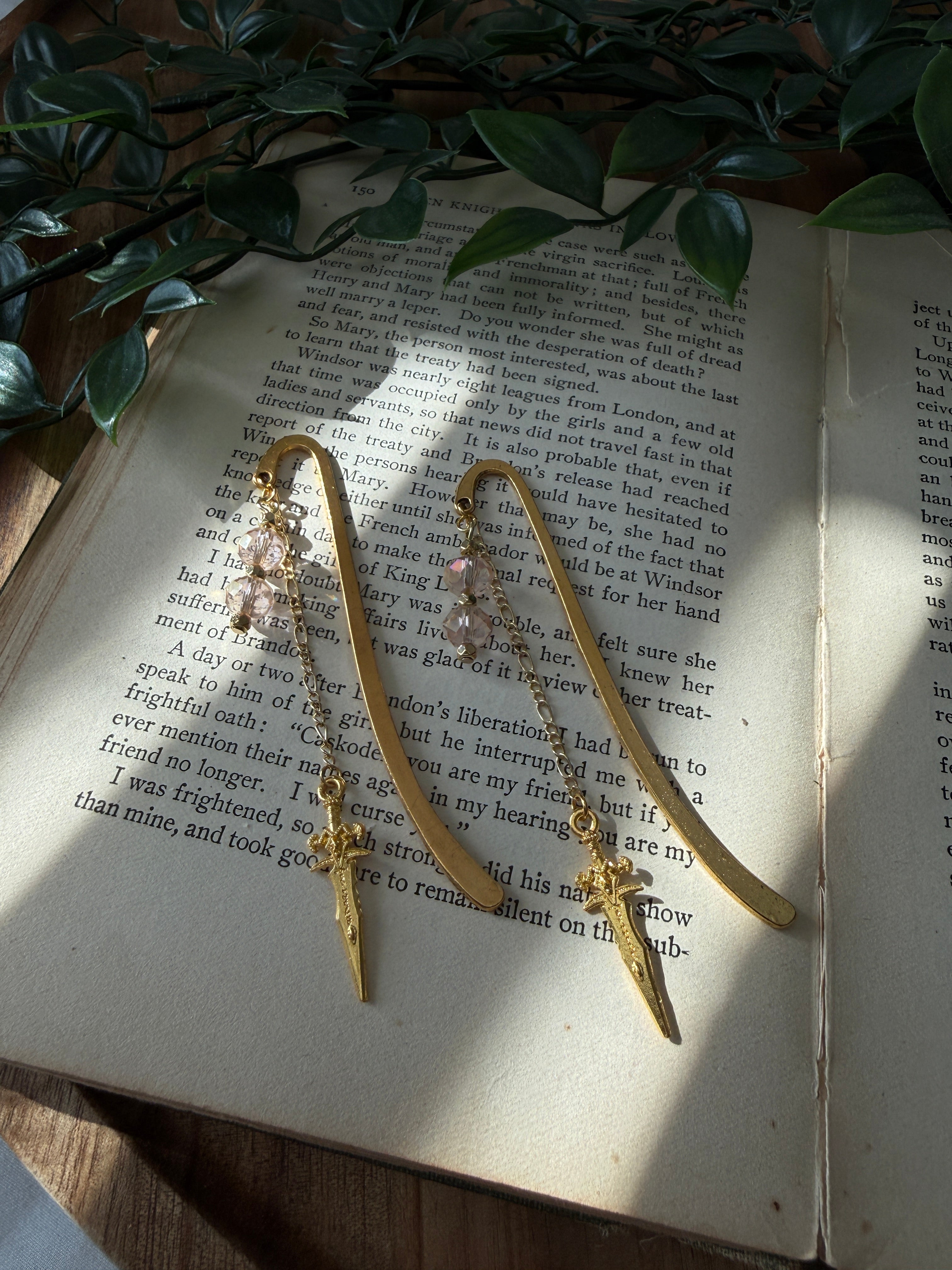 Metal Sword Charm Bookmark - Crystal Pink